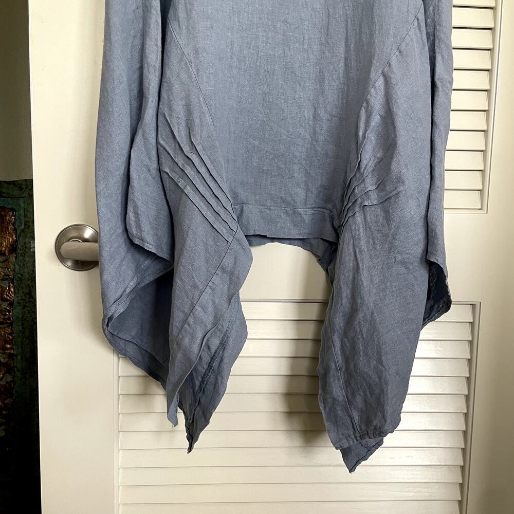 Made in Italy Linen Slate Blue Asymmetrical Midi Dress S Lagenlook Minimalist - Picture 7 of 9